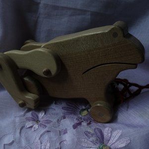 Vintage Handmade Wooden Frog Pull Toy made in Canada